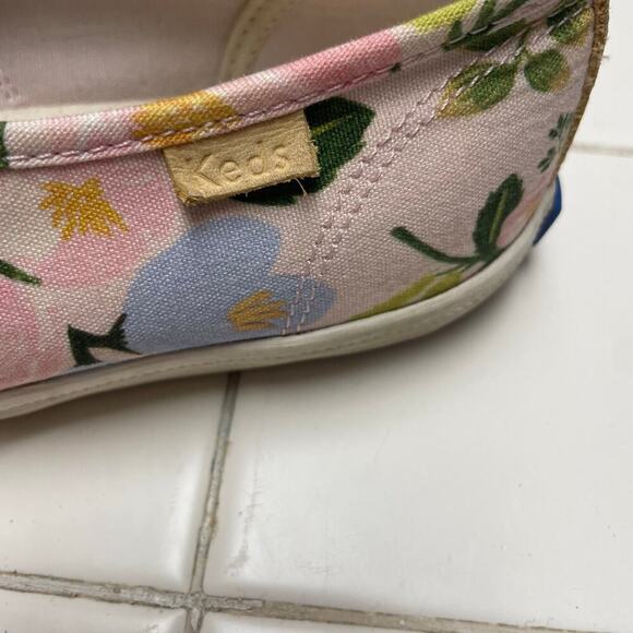 Keds Rifle Paper Co Pink Floral Sneakers Size 8.5 Womens Spring Lace Up Gold - Picture 5 of 7